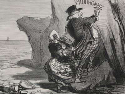 İyi Burjuva (levha 3): Bu uçuruma yaptığımız ziyaretin bozulmaz bir anıtını bırakmak istiyorum... by Honoré Daumier