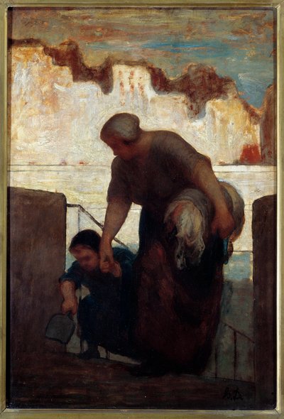 Çamaşır makinesi. Honore Daumier tarafından yapılan boyama by Honoré Daumier