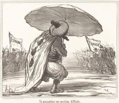 Zor bir konumda bir Şemsiye by Honoré Daumier