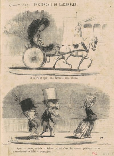Talihsiz bir benzerliğe sahip bir üstü açılır araba... by Honoré Daumier