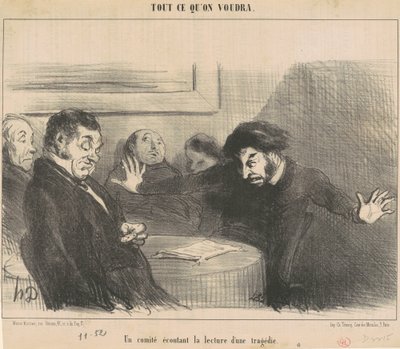 Bir trajedinin okunmasını dinleyen bir komite by Honoré Daumier