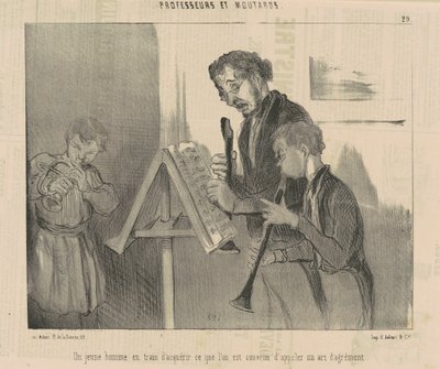 Bir zevk sanatı edinme sürecinde olan genç bir adam by Honoré Daumier