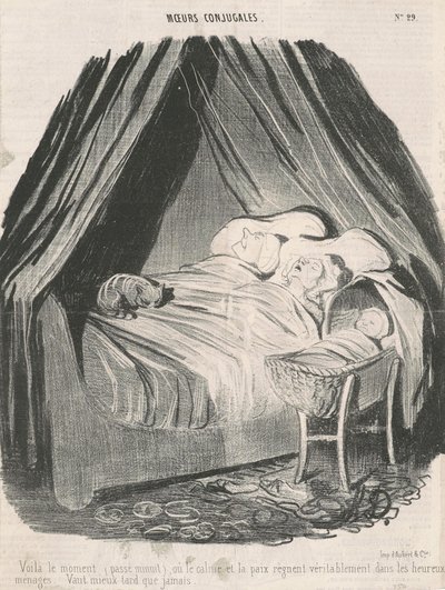 Bu, mutlu çiftlerde sükunet ve huzurun gerçekten hüküm sürdüğü zamandır (gece yarısından sonra). Geç olsun güç olmasın. by Honoré Daumier