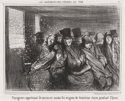 Yolcular üçüncü sınıf vagonları giderek daha az sevmektedir... by Honoré Daumier