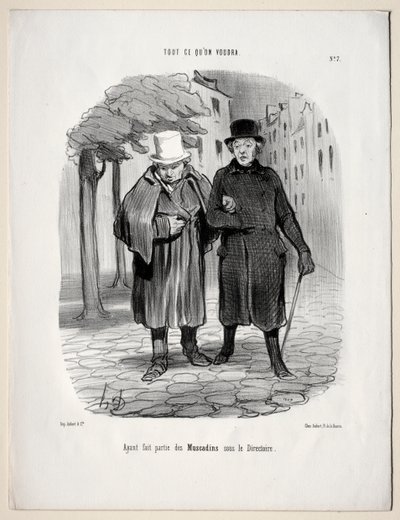 Ne yapacaksın, levha 7: Rehber altında züppe rolünü almış olmak, 1847. by Honoré Daumier