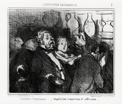 Dünya sergisi: ilk izlenimler: sersemlik, sıkıştırma ve boğulma. 24 Mayıs 1855 tarihli “” Charivari” haberinde yayınlanan Honore Daumier (1808-1879) çizimi. by Honoré Daumier