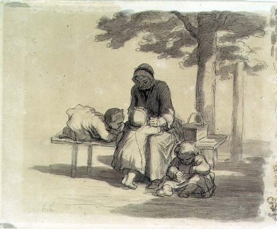 Bir Büyükanne (gri yıkama ve kağıt üzerine kalem ve mürekkep) by Honoré Daumier