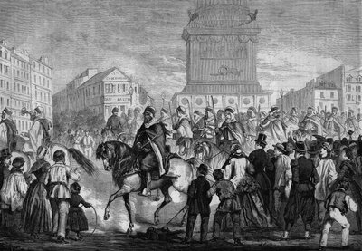 Paris sokaklarında Cezayir sömürge ordusunun spahilerinin geçit töreni (Place de la Bastille pasajı) by Honoré Daumier