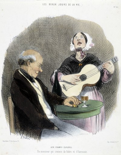 Bir şarkıcı eşliğinde içki içen adam - Honoré Daumier