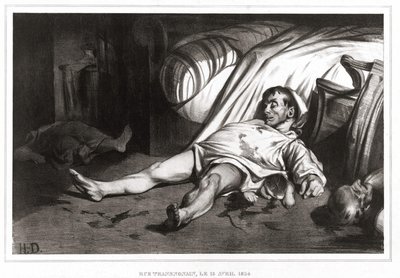 14/04/1834 (litografi) 1837 tarihinde Rue Transnonain katliamı by Honoré Daumier