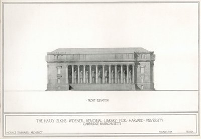 Ön cephe, Harvard Üniversitesi, Cambridge, Massachusetts için Harry Elkins Widener Memorial Library (lito) by Horace Trumbauer