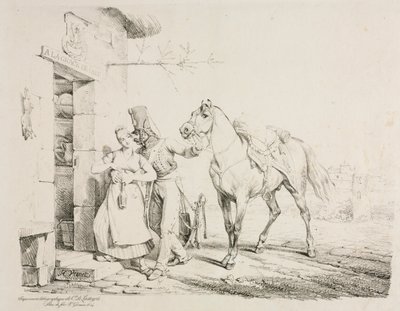 Bir Hizmetçiyi Kucaklayan Hussar by Emile Jean Horace Vernet