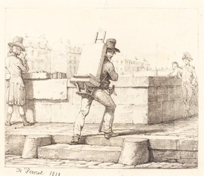 Litografik Taşlı Şövale Taşıyan Sanatçı by Emile Jean Horace Vernet