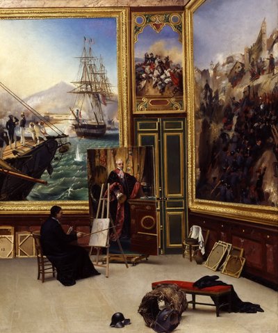 Philippe birader Versailles Müzesi'ndeki Marquis de Fontanes'in portresini kopyalarken by Emile Jean Horace Vernet