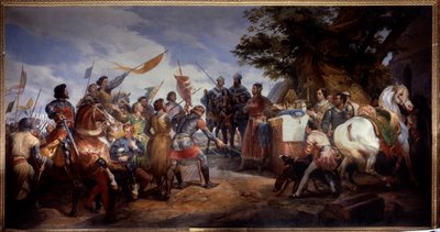 Fransız-İngiliz Savaşı (1202-1214): “” 27/07/1214 tarihinde Bouvines Muharebesi, Philippe Auguste Fransa'nın tacını devreye sokar”” Philippe Auguste'nin Fransız ordusuna, Othon IV'ün Flaman ve Welfs'ine karşı karşı çıktı. . Fransız zaferi o by Emile Jean Horace Vernet