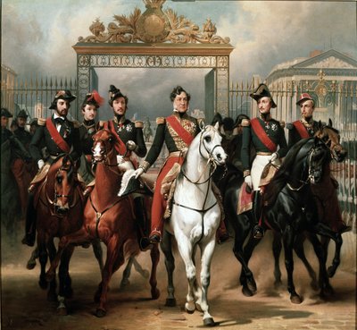 Kral Louis-Philippe, avlularda askeri bir incelemeden geçtikten sonra Versay Sarayı