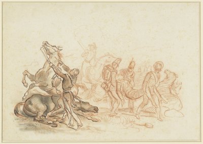 İspanya'da savaş sahnesi: Yaralı bir at tabancayla vurularak öldürüldü by Emile Jean Horace Vernet