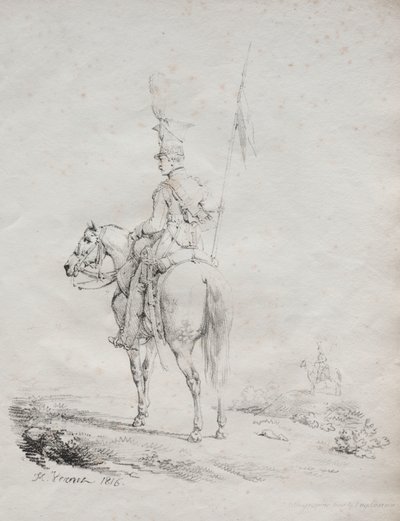 Litografik denemeler koleksiyonu: Le Lancier en Vedette by Emile Jean Horace Vernet