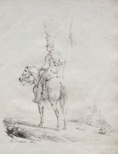 Litografik denemeler koleksiyonu: Le Lancier en Vedette, 1816. by Emile Jean Horace Vernet
