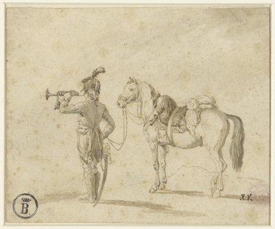 Atın yanında trompetçi by Emile Jean Horace Vernet
