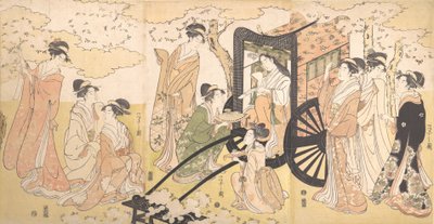 Soylu Bir Hanımefendi ve Görevlileri Tarafından Kiraz Seyir Gezisi, ca. 1797. by Hosoda Eishi