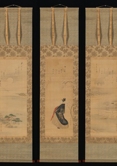 Üç Mevsimde Kar, Ay ve Kiraz Çiçekleri Yoshiwara, 19. yüzyılın başlarında. by Hosoda Eishi