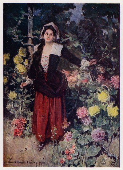 Henry Wadsworth Longfellow'un yazdığı Evangeline, A Tale of Arcadie için İllüstrasyon (renkli lito) by Howard Chandler (after) Christy