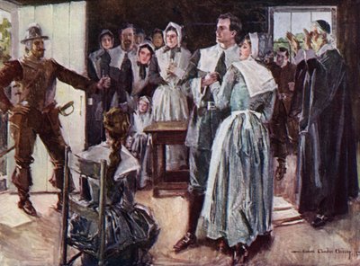 Henry Wadsworth Longfellow'un yazdığı The Courtship of Miles Standish için İllüstrasyon (renkli lito) by Howard Chandler (after) Christy