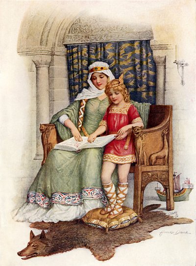 Büyük Alfred okumayı öğreniyor (renkli taş) by Howard Davie