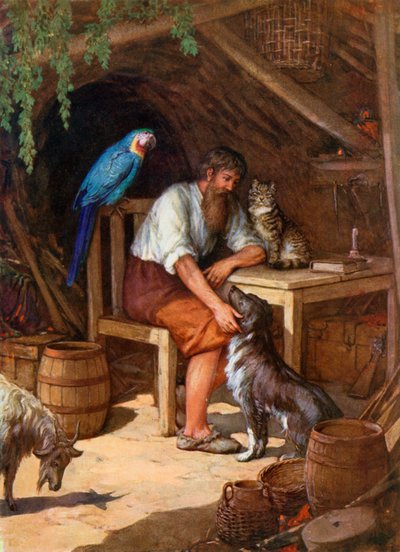Robinson Crusoe için İllüstrasyon by Howard Davie