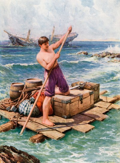 Robinson Crusoe için İllüstrasyon by Howard Davie