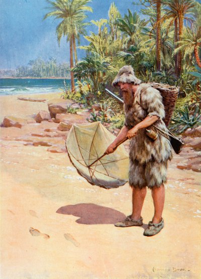 Robinson Crusoe için İllüstrasyon by Howard Davie