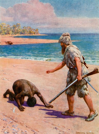Robinson Crusoe için İllüstrasyon by Howard Davie