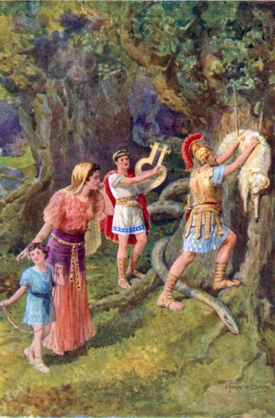 "Jason ağaç gövdesinden yapağı yırttı" (renkli taş) by Howard Davie