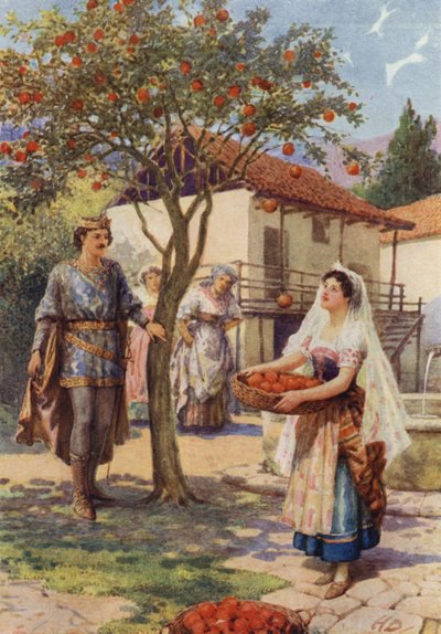 "Peri Kedileri"nden (renkli taş) "meyve kendi kendine sepete düştü" by Howard Davie