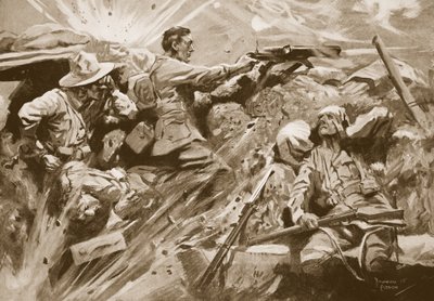 Er Cooke, silah ekibinin her üyesi öldürüldükten veya yaralandıktan sonra makineli tüfeğini ateşlemeye devam ediyor. by Howard K. Elcock