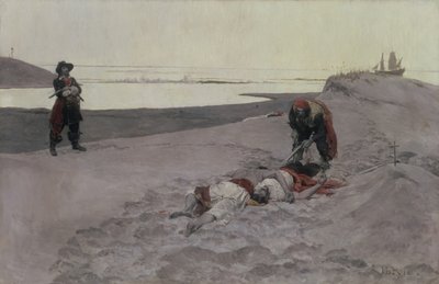 Ölü adamlar masal anlatmaz, 1899 (tuval üzerine yağlı boya ve grisaille) by Howard Pyle