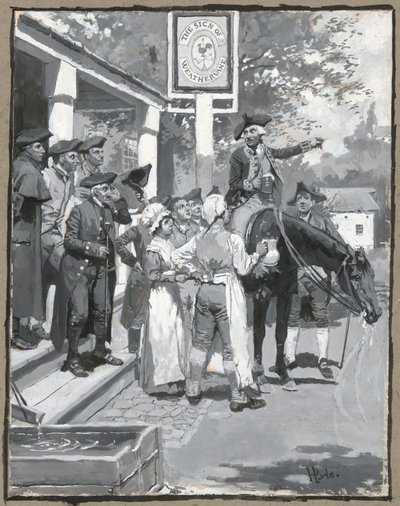 Rüzgar Gülünün İşaretinde Duruyor, şiir için bir çizim çiziyor by Howard Pyle