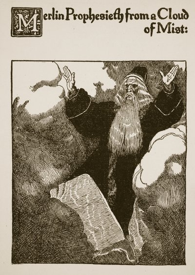 Bir Sis Bulutundan Merlin Kehaneti, 'Sir Launcelot ve Yoldaşlarının Öyküsü'nden bir örnek, 1907 by Howard Pyle