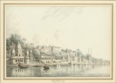 Ganj Nehri üzerindeki Benares (kalem, tükenmez kalem ve mürekkep ve kağıt üzerinde w/c) by Hubert Cornish