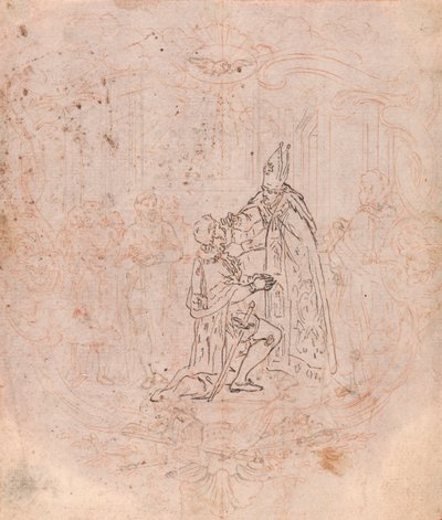 Ön Parça Tasarımı: Onur Veren Bir Piskopos, Kartuş İçinde Sahne by Hubert Francois Gravelot