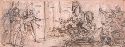 Gravür için Tasarım: Truva Atı ile Truva Savaşı by Hubert Francois Gravelot