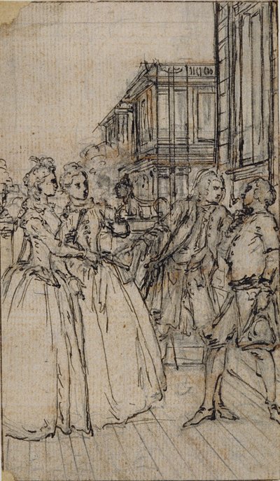 Bir Sokakta İki Hanım ve İki Beyefendi ile Edebi İllüstrasyon by Hubert Francois Gravelot