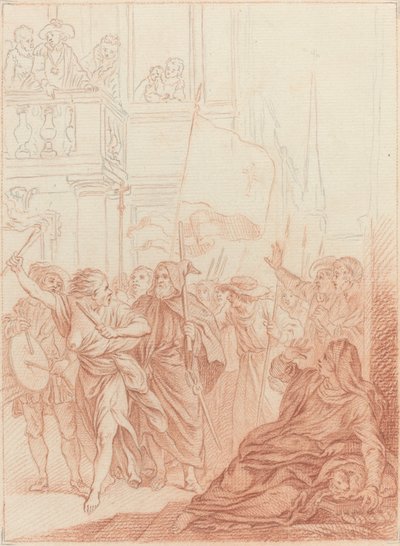 Çılgın arkadaşlarını uzaktan gören Mayenne... by Hubert Francois Gravelot