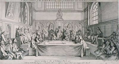 Guildhall Konsey Odasında toplantı, Londra Şehri, 1750. by Hubert Francois Gravelot