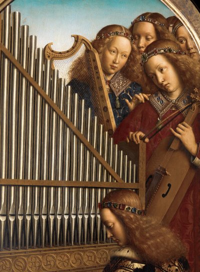 Ghent Altarpiece'den St. Cecilia ile melek müzisyenler by Hubert & Jan van (1390 1441) Eyck