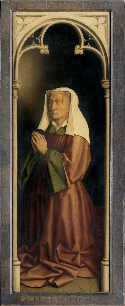 Lysbette Borluut, Ghent Altarpiece'den detay, kapalı (panel üzeri yağlı boya) by Hubert & Jan van (1390 1441) Eyck
