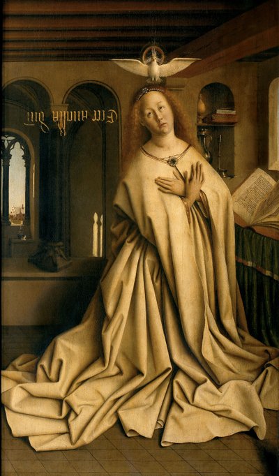 Ghent Altarpiece'in sağ panelinin dışından Bakire Müjde by Hubert & Jan van (1390 1441) Eyck