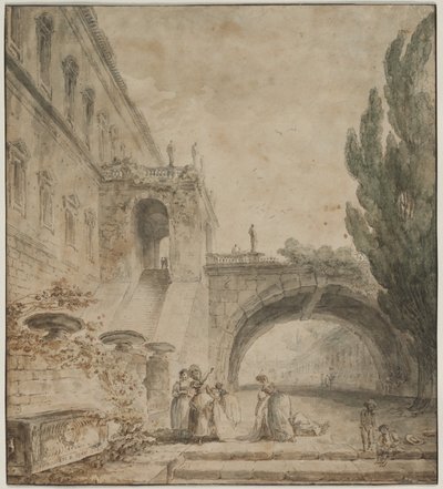 Kemerli Köprülü Saray Bir Roma Villası, 1760. by Hubert Robert