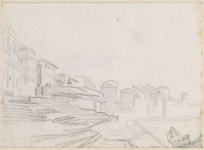 Nehir kenarındaki binalar [verso] by Hubert Robert